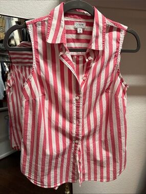 J. Crew Pink & White Vertical Stripe Sleeveless Button-Up Shirt